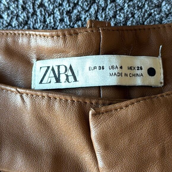 Zara Faux Leather Pants Camel Brown Straight Leg Zip Closure Size 4 - Picture 3 of 7